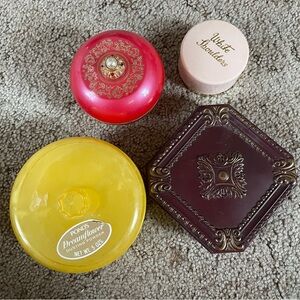Vintage powder box Set with Red, Yellow, and Brown Tins